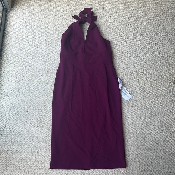 Dress the Population‎ Vanessa Plunging Halter Bodycon Midi Dress Dark Magenta S - Picture 3 of 11